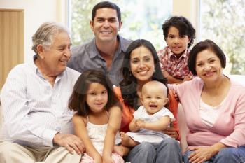 3 generation Hispanic family at home