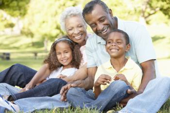 African American Grandparents With Grandchildren Relaxing In Park