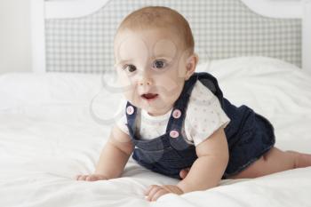 Cute Baby Girl Playing On Bed
