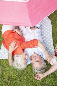 Overhead View Of Senior Couple Enjoying Picnic Together