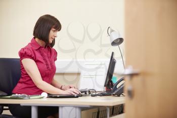 Portrait Of Female Consultant Working At Desk In Office
