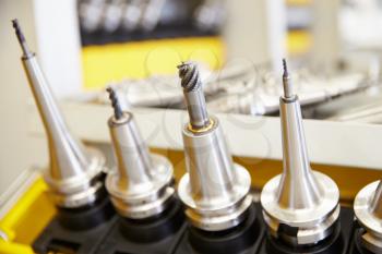 Close Up Of Precision Tools Used On CNC Machinery
