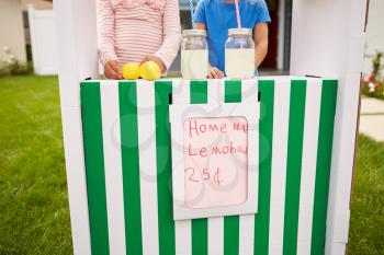 Two Girls Running Homemade Lemonade Stand