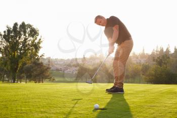 Male Golfer Putting Ball Into Hole On Green