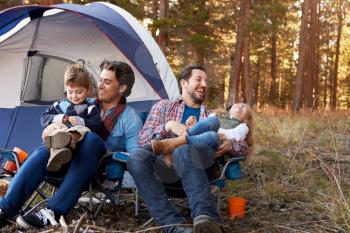 Gay Male Couple With Children On Camping Trip