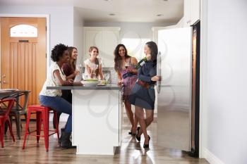 Group Of Female Friends Enjoying Pre Dinner Drinks At Home