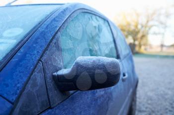 Winter Morning With Ice On Car Exterior