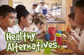 School children eat healthy alternative meals