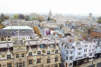 OXFORD/ UK- OCTOBER 26 2016: Aerial View Of Oxford City Showing College Buildings And Spires