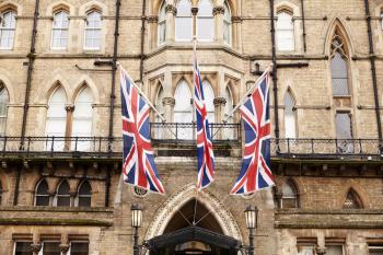 OXFORD/ UK- OCTOBER 26 2016: Union Jack Flags Outside Randolph Hotel In Oxford