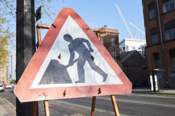 Manchester, UK - 10 May 2017: Warning Sign At Road Works On Manchester Street