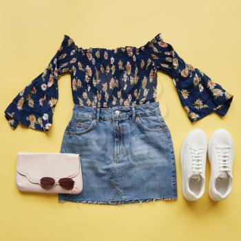 Flat Lay Shot Of Female Holiday Clothing And Accessories