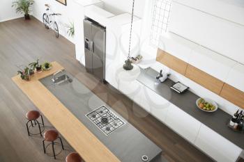 Overhead View Of Modern Kitchen With Island