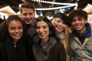 Young Friends Posing For Selfie At Christmas Market