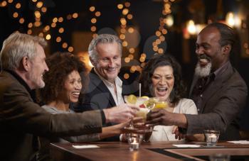 Group Of Middle Aged Friends Celebrating In Bar Together