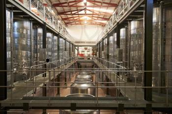 Modern winemaking facility interior, straight ahead view