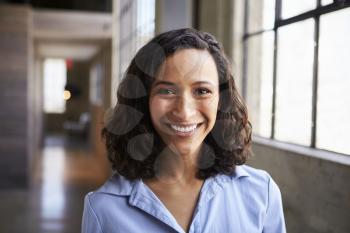 Young mixed race businesswoman smiling to camera