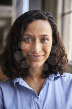 Close up portrait of smiling mixed race businesswoman