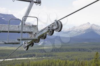Detail Of Cable Car Mechanism Over Forested Valley In Alaska