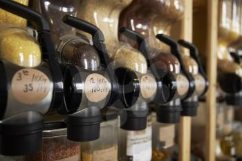 Dispensers For Cereals And Grains In Sustainable Plastic Free Grocery Store