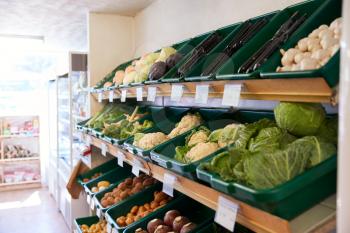 Display Of Fresh Vegetables In Organic Farm Shop