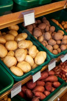 Full Frame Shot Of Fresh Potatoes Displayed In Organic Farm Shop
