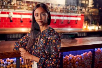 Portrait Of Female Bar Owner Standing By Counter