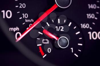 Close Up Of Dial Showing Charge Remaining In Electric Car Motor