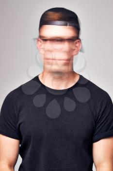 Concept Shot Of Man With Distorted Face Illustrating Mental Health Issues