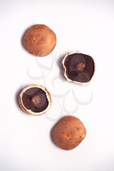 Overhead View Of Fresh Mushrooms On White Background
