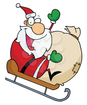 Royalty Free Clipart Image of Santa On A Sled With His Toy Sack 

