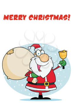 Royalty Free Clipart Image of Merry Christmas Greeting With Santa Ringing A Bell
