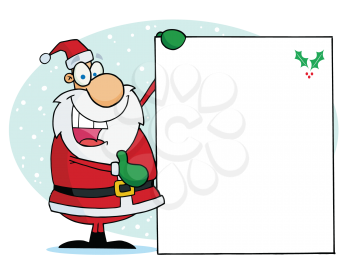 Royalty Free Clipart Image of Santa With A Blank Page

