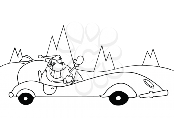 Royalty Free Clipart Image of Santa In A Car
