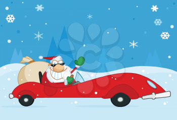 Royalty Free Clipart Image of Santa Driving In A Car
