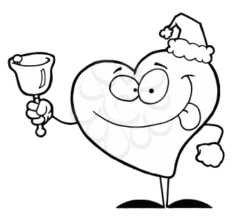 Royalty Free Clipart Image of a Heart in a Santa Hat Ringing a Bell