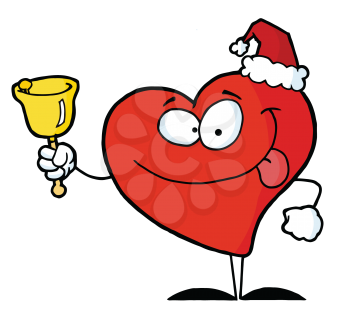 Royalty Free Clipart Image of a Heart in a Santa Hat With a Bell