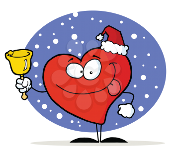 Royalty Free Clipart Image of a Heart in a Santa Hat With a Bell
