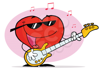 Royalty Free Clipart Image of a Guitar Playing Heart