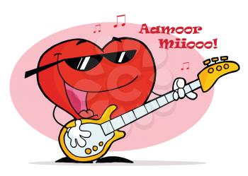 Royalty Free Clipart Image of a Heart Playing Guitar