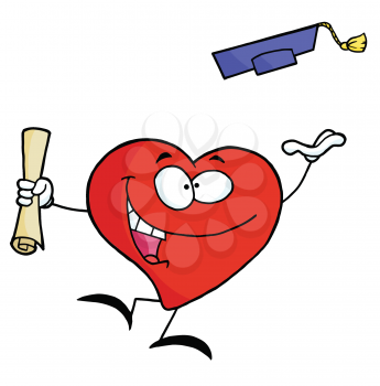 Royalty Free Clipart Image of a Heart Throwing a Mortarboard and Holding a Diploma