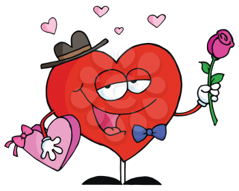 Royalty Free Clipart Image of a Heart With a Gift and a Rose