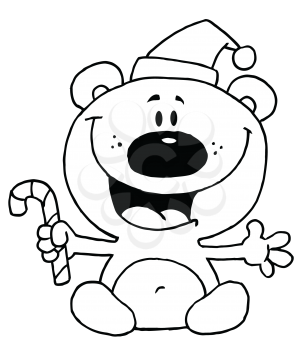 Royalty Free Clipart Image of a Polar Bear With a Candy Cane