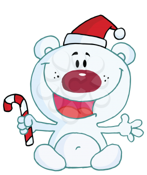 Royalty Free Clipart Image of a Polar Bear With a Candy Cane