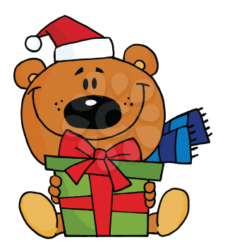 Royalty Free Clipart Image of a Bear With a Gift