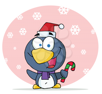Royalty Free Clipart Image of a Penguin With a Candy Cane