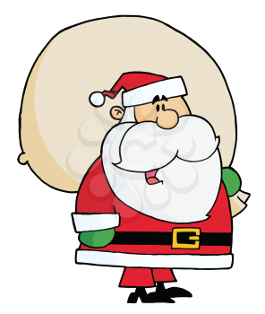 Royalty Free Clipart Image of Santa Carrying His Toy Sack