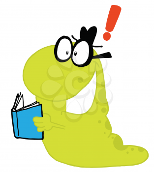 Royalty Free Clipart Image of a Reading Worm