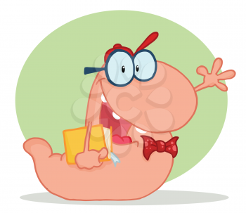 Royalty Free Clipart Image of a Worm With a Book