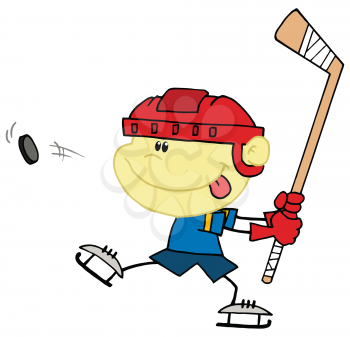 Royalty Free Clipart Image of a Hockey Player Taking a Shot